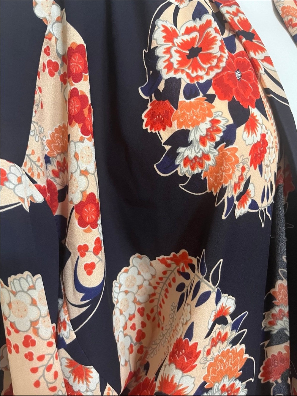 Navy blue/ Orange Floral Open-Front Kimono Cardigan - size S Boho cottagecore - Picture 8 of 10